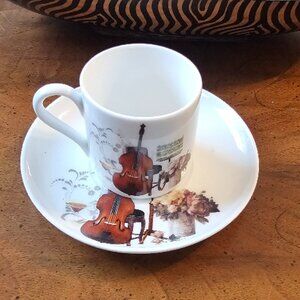Summer River Coffee Espresso Tea Cup and Saucer Violin Cello Music Musical EUC